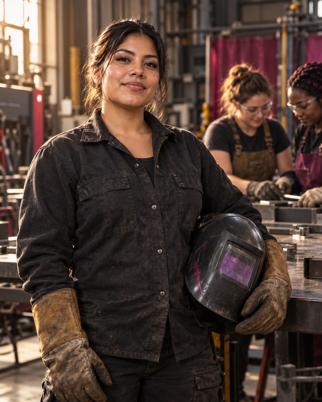 Illustrative portrait of women in a skilled trades workshop
